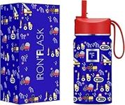 IRON °FLASK Kids Water Bottle - Straw Lid, 20 Name Stickers, Vacuum Insulated Stainless Steel, Double Walled Tumbler Travel Cup, Thermos Mug - Dark Blue, 14 Oz