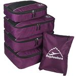 5pc Packing Cubes Set Large Travel Luggage Organizer 4 Cubes 1 Laundry Pouch Bag(Purple)