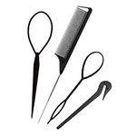 Topsy Tail Hair Tools, 4pcs Hair Styling Tools for Girls, 2pcs French Braiding Tool Hair Loop Styling Tool 1pc Elastic Hair Bands Cutter, 1pc Rat Tail Comb for Children Girls