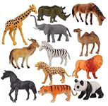 HK Toys 12 Pcs Realistic Jungle Animal Figurines, Safari Animals Figures Toys Cake Topper Rubber African Wild Zoo Animals Playset Party Supplies for Kids Toddlers (Set of 1)