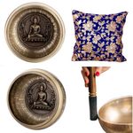 The Healing Store® 5" Tibetan Handmade Unbreakable Singing Bowl Antique Mantra Music instruements Meditation With Mallet, Spiritual Healing, Meditation Singing Bowls For Beginners (brown mantra)