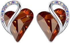 Leafael Infinity Love Heart Crystal Stud Earrings for Women, Silver Tone Fashion Statement Jewelry, Birthday Gifts for Daughter Mom Wife, Healing Stone for Stress Relief, Dark Topaz Brown