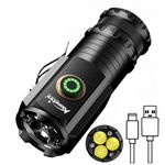 Alonefire X23 Small LED Torch Flashlight Type C USB Rechargeable Bright Mini Torch 5 Modes Pocket Pen Torch Waterproof Long Battery Life with Tail Magnet, Clip, Battery for Outdoor, EDC Carry, Hiking