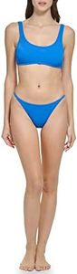 Calvin Klein Women's Standard Sporty Bra Top Removable Soft Cups Skinny Strap Bikini Bottom 2 Piece Set, Lapis Blue Silky Rib, Large