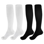 Bewudy 2 Pairs Compression Socks for Women Men, 15-25mmHg Knee High Socks, Medical Compression Stockings for Nurses Running Flying Pregnancy Travel Sports, S/M/L/XL/XXL(L-XL)