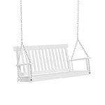 Outsunny 2-Seater Porch Swing Outdoor Patio Swing Chair Seat with Slatted Build, Hanging Chains, Fir Wooden Design, White