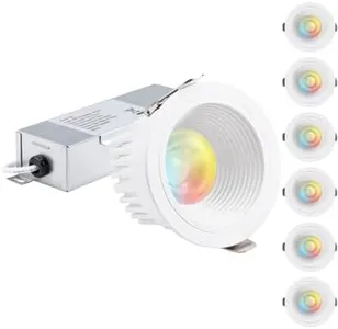 TORCHSTAR 5CCT 3 Inch Recessed LED Lights with Junction Box, Narrow Frame Baffle Trim, Aluminum, 9W 700LM CRI90 Dimmable Anti-Glare Downlight, IC Rated, ETL, 2700-5000K Selectable, Pack of 6