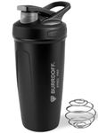 BURRDOFF Steel Performance Pro Protein Shaker Bottle (PUSH LOCK BUTTON), Gym Shaker Steel Shaker Bottle Gym Shaker Bottle shaker bottles for protein shake gym protein shaker (Black)