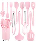 Pink Kitchen Utensil Set-12 Pieces (Dishwasher Safe) Silicone Cooking Utensils Set Non-Stick 392°F Heat Resistant Spatula Set,Best Kitchen Tools with Holder