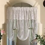 KMSG Romantic White Lace Sheer Curtains with Attached Valance Floral Tie Up Balloon Curtains for Kitchen Swag Valance Roman Shade for Small Window Cafe Rod Pocket 1 Panel (White,W55 x L39 inch)