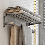 Towel Rails,Towel Holder with 2 Towel Bars wall mounted,Aluminum Bathroom Towel Rall Towel rack,Grey 60cm(24inch)