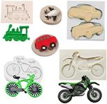 6pcs Mini Cool Vehicle Train Car Airplane School Bus Bicycle Motorcycle Boy Toy Baby Birthday Party Cupcake Topper Fondant Cake Decor Tool Candy Clay Refrigerator Sticker Silicone Mold