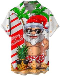 Hardaddy Men's Vintage Christmas Bowling Shirts Santa Claus Short Sleeve Button Down Printed Casual Shirts, Color01, X-Large