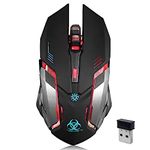 VEGCOO Wireless Gaming Mouse, C8 Silent Click Wireless Rechargeable Mouse with Colorful LED Lights and 3 Level DPI for Laptop and Computer (Black)