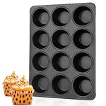 TeamFar Muffin Pan, 12 Cup Muffin Tin Cupcake Baking Pan with Stainless Steel Core & Nonstick Coating,for Making Mini Cakes Tarts, Healthy & Welded Firmly, Oven Safe & Anti-melt, Easy Release & Clean