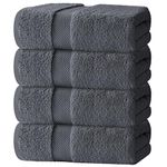 White Classic Luxury Bath Towels Large Pack of 4, Hotel Quality Bathroom Towel 137 x 68 Set, Grey Shower Cotton Towels 4 Pack, Large Thick Plush Bath Towels 700 Gsm For Body, Hair, Pool, Dark Grey
