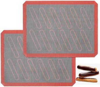 Perforated Silicone Baking Mats, 2 PCS Eclair Silicone Mat for Half Sheet with 12 Printed Oblong Eclair Guides, Non-Stick Reusable Oven Liners for Making Bread/Pizza/Pastry/Cookie 11-4/5" x 15-3/4"