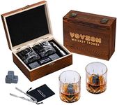 Whiskey Stones and Glasses Gift Set for Men – 8 Whiskey Bourbon Chilling Stones, 2 Whiskey Glasses in Wooden Box – Father's Day/Christmas/Birthday/Anniversary Gift/Present for Father Dad Boyfriend