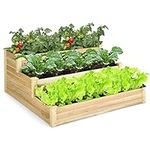 COSTWAY 3 Tier Raised Garden Bed, Fir Wood Elevated Planter Box Kit, Outdoor Vegetable Flower Herb Growing Containers for Patio Yard Lawn Greenhouse