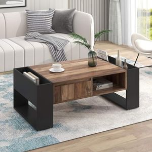 KOMHTOM Table basse en grain de bois, table d'appoint avec étagère double face, table de salon avec tiroirs de rangement pour chambre à coucher, salon (B)