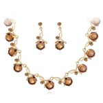 Nilu's Collection Arabic Design Rhinestones Necklace Set with Dangle Drop Earrings for Women and Girls,Wedding Engagement Birthday Anniversary Collection (Brown)