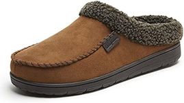 Dearfoams Men's Brendan Microfiber Indoor/Outdoor Suede Clog with Whipstitch Slipper, Chestnut, Medium