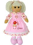 Personalised Large Rag Doll Baby's 1st Birthday, New Baby, Christening, Bridesmaid, Flower Girl Embroidered Gift