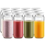 Travel Glass Drinking Bottle Jar 16 Ounce [12 Pack] Plastic Airtight Lids, Reusable Glass Water Bottle for Juicing, Smoothies, Kombucha, Tea, Milk Bottles, Homemade Beverages Bottle,