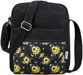 Small Messenger Bag for Girls,VASCHY Lightweight Canvas Crossbody Bag for Kids Women Purse Shouler Bag Fits Water Bottle Black Sunflower