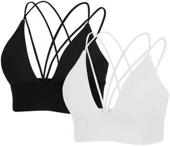 MotoRun Womens Push-up Padded Strappy Sports Bra Cross Back Wirefree Fitness Yoga Top Black-White Medium