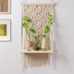 Decazone Macrame Wall Hanging Shelf, Bohemian Style Hand Woven Boho Organizer for Plants and Pots Tassel Floating Shelves for Dorm Room, Nursery, Living Room, Balcony, Home Office, Beige