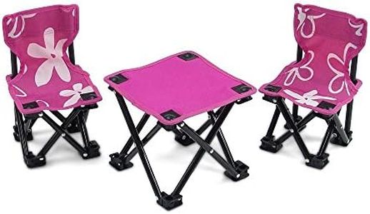 Emily Rose 18 Inch Doll Accessories | Awesome Pink and White Flowered Armless Camping Sports Chairs and Table Set, Includes Matching Carry / Storage Case | Fits American Girl Dolls