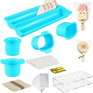 ATIVITOL Cakesicle Cutter and Cake Pop Mold Set with 9.3 Inch Tray, Stands, Sticks, Bags and Ties – Complete Cake Pop Maker Baking Tools Kit for Home Party Wedding Desserts-Blue