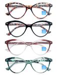 HEEYYOK 4 Pack Reading Glasses for Women Blue Light Blocking,Small face Readers with Spring Hinge,Ladies,Cateye,Anti Blue Ray Eyesatrain Computer Eyeglasses 0.75