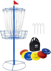 Disc Golf Basket - Portable Disc Golf Target with Heavy Duty 24-Chains Come with 6pcs Disc Golf Discs and Carry Bag, Ground Stake -Suitable for Players of All Levels - Multi Color Available