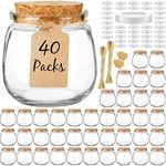 Syntic 40 Pack Empty Candle Jars for Candle Making, 7oz Small Glass Jars with Cork Lids, Honey Jars with PE Lids for Wedding Favor, DIY Gift, Baby Shower, Spices, with Twine, Labels, Tags