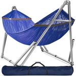 Tranquillo Double Hammock with Stand 650lb Capacity Double Hammock with Spreader Bar, Solid Grade 201 Stainless Steel 30s Set Up, Sturdy Flexible Hammock Stand Portable, Outdoor Indoor, Blue