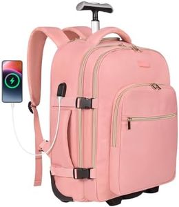 DEVPNR Rolling Backpack for Women, 17Inch on Laptop Travel Backpack with Wheels, Under Seat Airplane, Overnight Business Bag, Sweet Pink, X-Large, Business, Travel, Daily