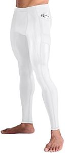 Compression Pants Men for Workout, Sports - Base Layer Running Tights Men's Leggings, White Two Pockets, X-Large