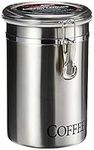 Oggi Stainless Steel Coffee Canister 62 fl oz - Airtight Clamp Lid, Clear See-Thru Top - Ideal for Coffee Bean Storage, Ground Coffee Storage, Kitchen Storage, Pantry Storage. Large Size 5" x 7.5".