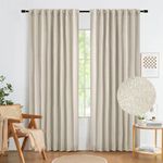 Natural Beige Full Blackout Curtains 72 Inch Long, Burlap Linen Textured Retro Farmhouse Back Tab Rod Pocket Thermal Insulated Window Treatment for Bedroom Living Room Hook Belt, 52"W 2 Panels