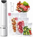 Vieyorn 60kPa Compact Food Vacuum Sealer Kit with 30 Reusable Bags-10S/M/L | Minimalist 60kPa Precision 8X Freshness USB Rechargeable Detachable Water Tank Portable for Meal Prep, Food Storage