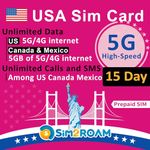 USA Canada Mexico T-Mobile SIM Card | Unlimited 5G/4G LTE Data in USA + 5GB of 5G/4G Data in Canada and Mexico | Unlimited Calls & SMS Among US, Canada & Mexico (15 Days) | Refillable!