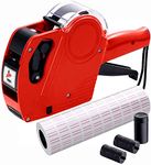 Samvardhan MX5500 Pricing Tag Gun with 5150 pcs White Label Gun Stickers & 3 Extra Inker Rollers, Pricing Label Gun, 8 Digits Retail Pricing Gun and Labels for Grocery Store, Food (Red)