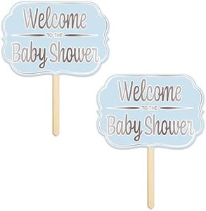 Beistle 53715 Welcome to The Baby Shower Yard Sign 2 Piece It's A Boy Party Decorations, 24" x 15", Light Blue/Silver