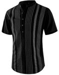 APTRO Mens Short Sleeve Linen Shirts Casual Cotton Shirts Summer Shirts Hawaiian Striped Grandad Henley Shirts Stripe Black MHL47 L