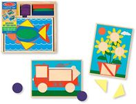 Melissa & Doug Beginner Wooden Pattern Blocks Educational Toy With 5 Double-Sided Scenes and 30 Shapes