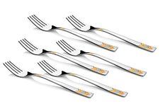 FnS RAGA 24 Karat Gold Plated Stainless Steel Dinner Fork for Dining Table, Home and Kitchen (Set of 6)