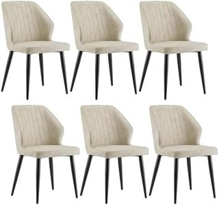 CLIPOP Faux Leather Dining Chairs Set of 6, Mid Century Modern Kitchen Chair, Upholstered Seat Leisure Side Chair with Backrests, Metal Legs for Living Room, Lounge, Guest Room, Cream