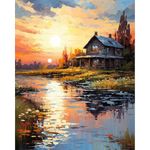 Paint by Numbers Adult Kit River At Sunset-Adult Paint by Number Kits Landscape,Painting by Numbers for Adults Kits for Wall Decoration and Gift 16X20In